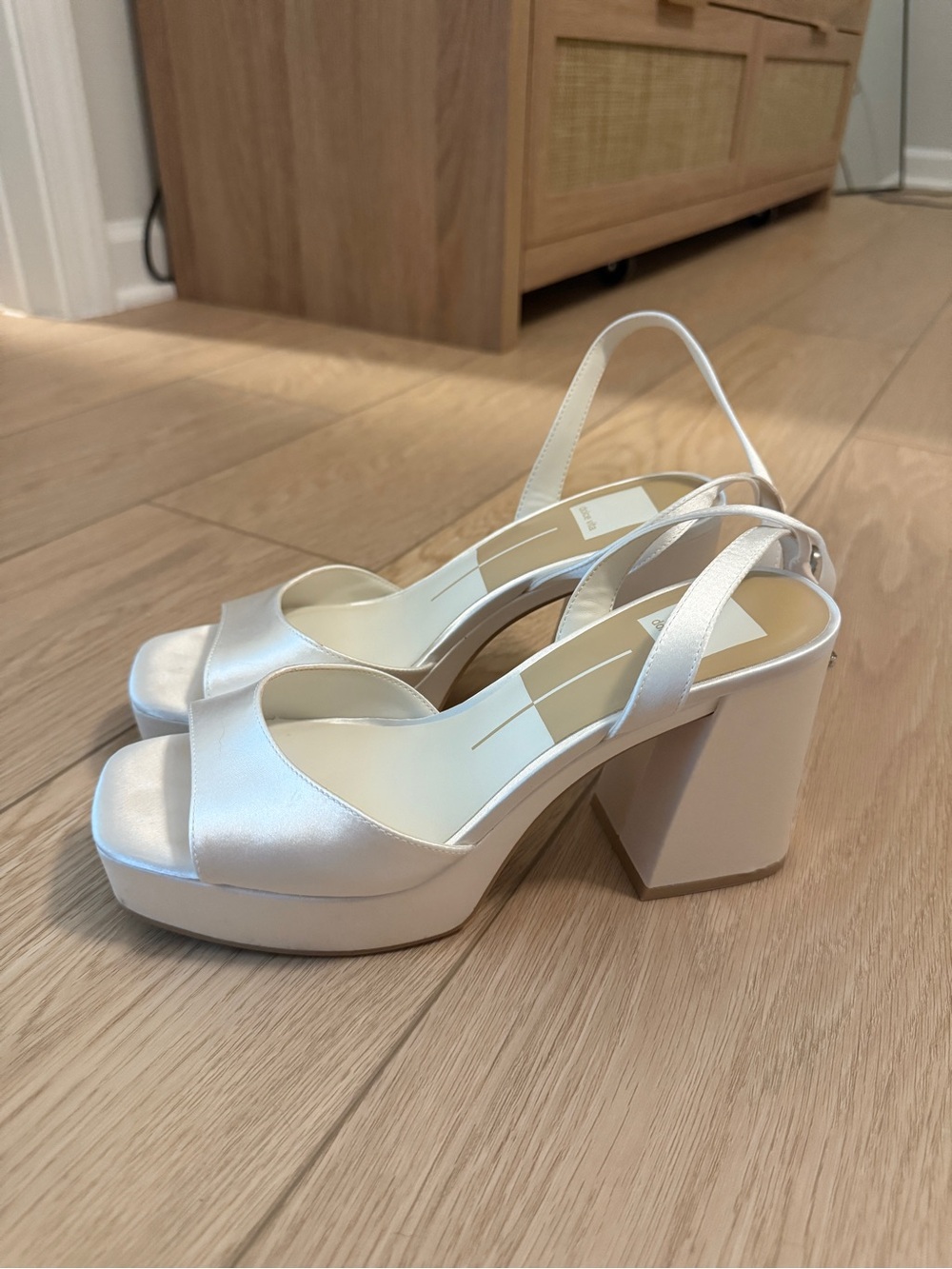 Dolce Vita White Satin Felicia Platform Heels - Picture 2 of 5